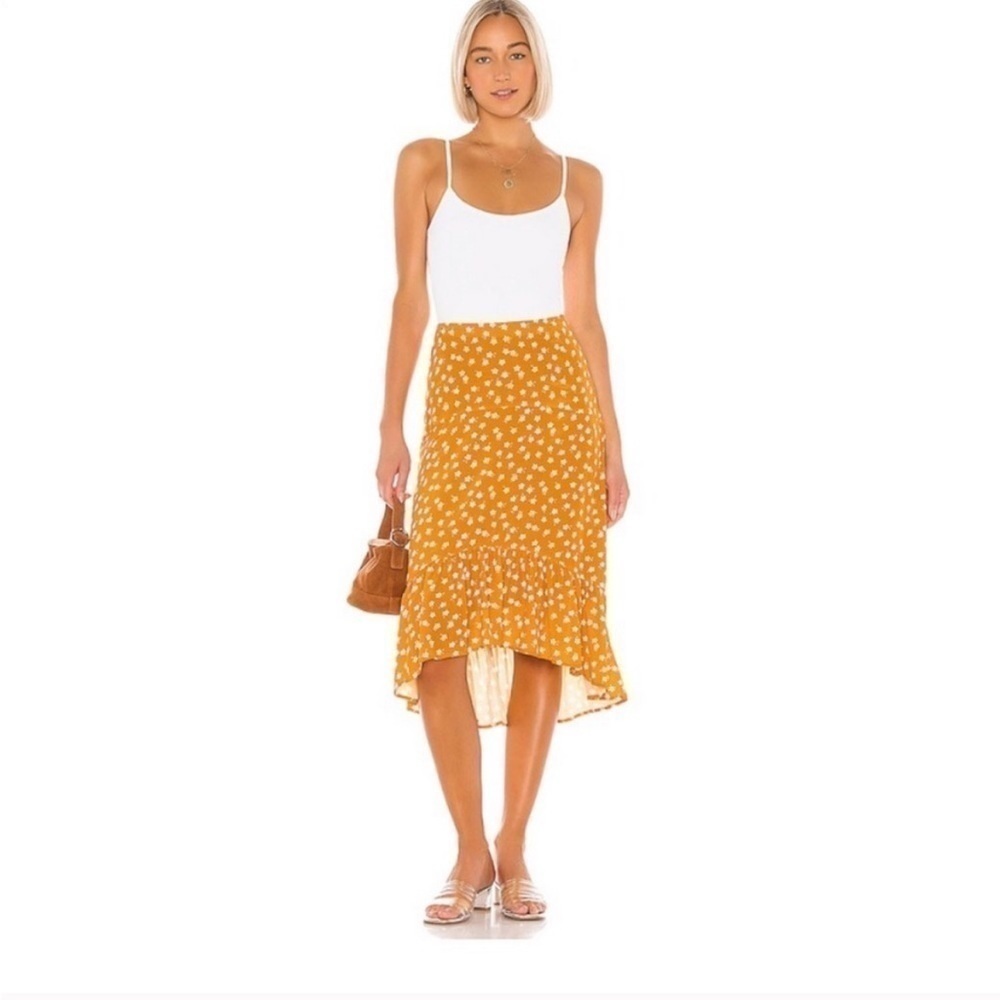 Privacy Please Carina Floral Midi Skirt Small High-Low Ruffle Hem